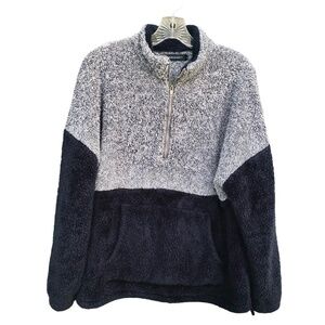 Merokeety Faux Shearling Navy Blue and Gray Pullover Sweatshirt Size M